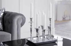 Kerzenständer MODERN BAROCK 30cm 7-flammig silber Aluminium poliert Kerzenhalter Deko-Platte