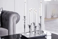 Kerzenständer MODERN BAROCK 30cm 7-flammig silber Aluminium poliert Kerzenhalter Deko-Platte