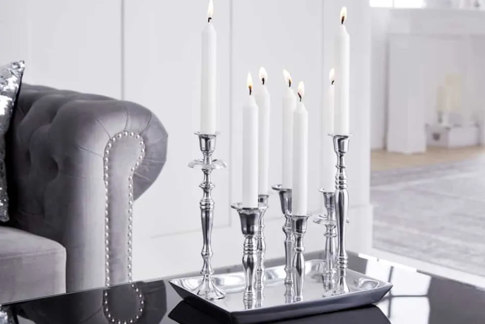 Kerzenständer MODERN BAROCK 30cm 7-flammig silber Aluminium poliert Kerzenhalter Deko-Platte