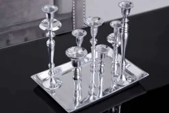 Kerzenständer MODERN BAROCK 30cm 7-flammig silber Aluminium poliert Kerzenhalter Deko-Platte