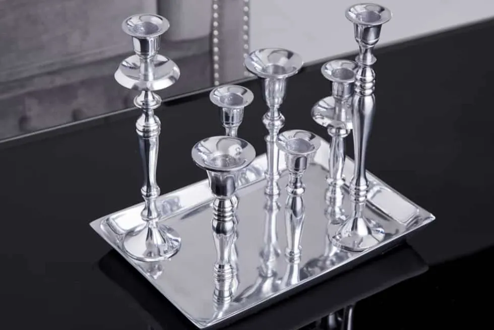 Kerzenständer MODERN BAROCK 30cm 7-flammig silber Aluminium poliert Kerzenhalter Deko-Platte