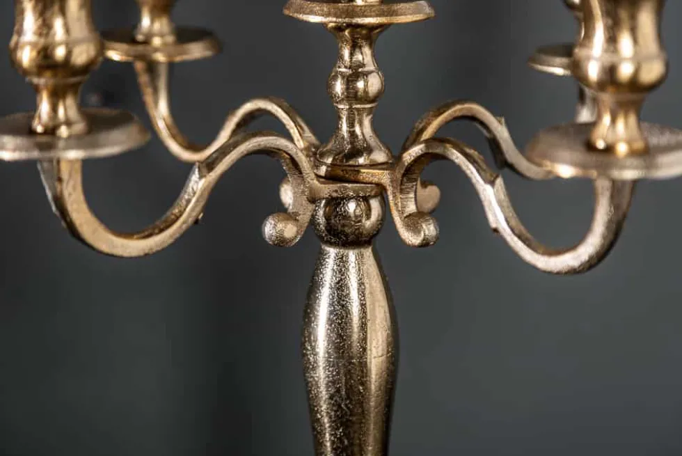 Kerzenständer MODERN BAROCK 40cm gold 5-armig Lüster Aluminium poliert Kerzenhalter