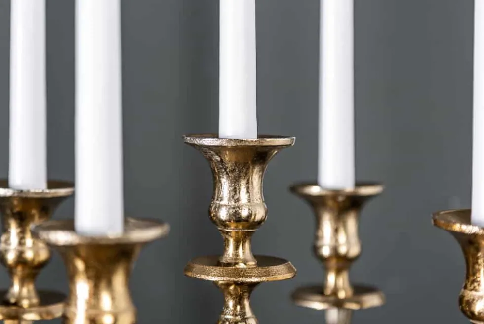 Kerzenständer MODERN BAROCK 40cm gold 5-armig Lüster Aluminium poliert Kerzenhalter