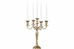 Kerzenständer MODERN BAROCK 40cm gold 5-armig Lüster Aluminium poliert Kerzenhalter