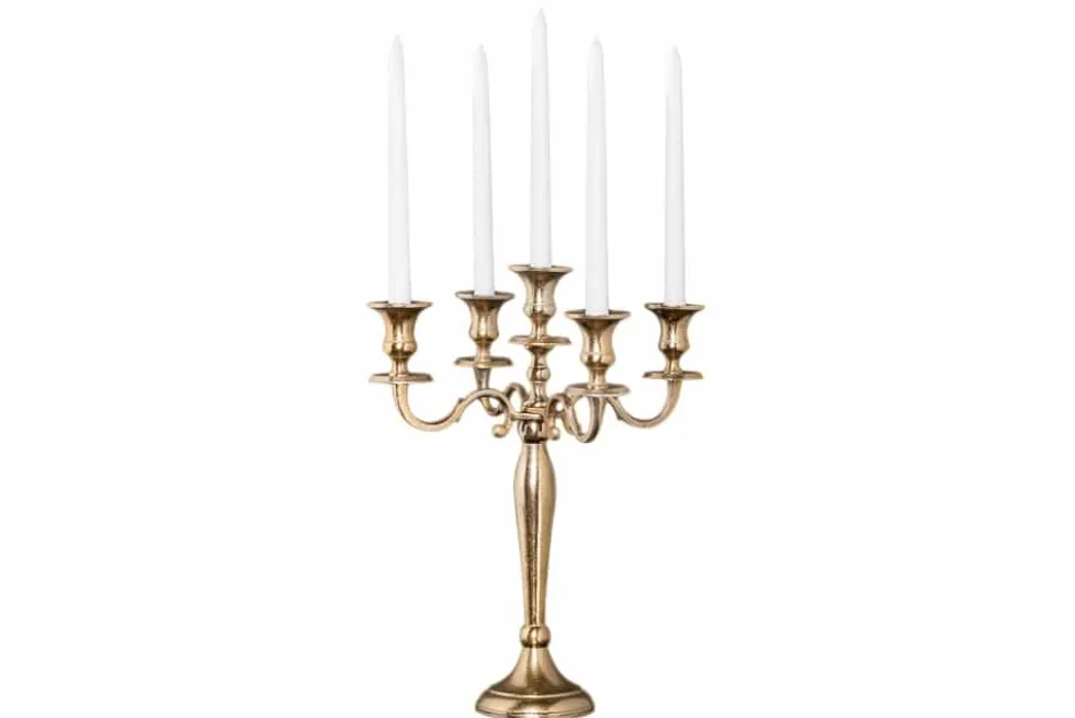 Kerzenständer MODERN BAROCK 40cm gold 5-armig Lüster Aluminium poliert Kerzenhalter