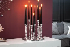 Kerzenständer MODERN BAROCK 30cm 9-flammig silber Aluminium poliert Kerzenhalter Deko-Platte