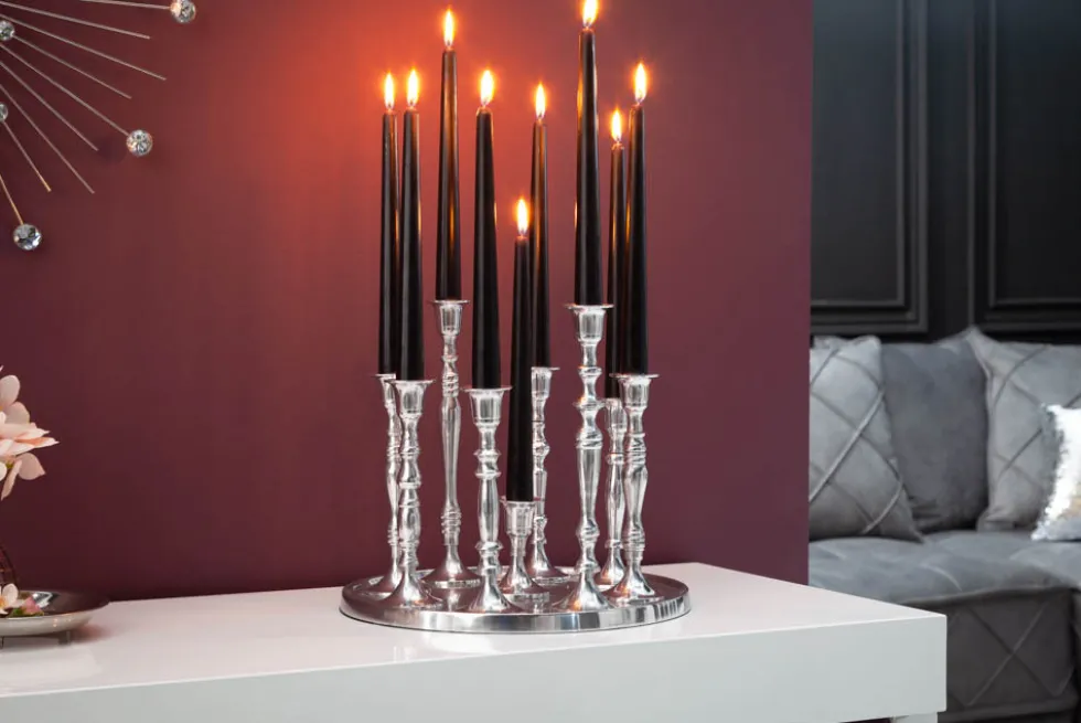 Kerzenständer MODERN BAROCK 30cm 9-flammig silber Aluminium poliert Kerzenhalter Deko-Platte
