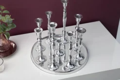 Kerzenständer MODERN BAROCK 30cm 9-flammig silber Aluminium poliert Kerzenhalter Deko-Platte