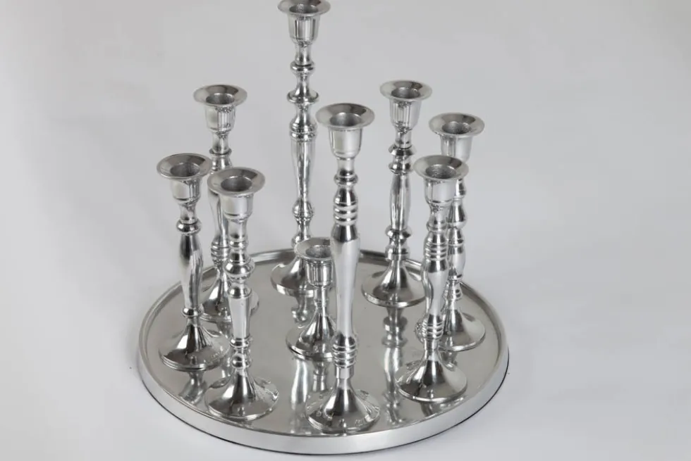 Kerzenständer MODERN BAROCK 30cm 9-flammig silber Aluminium poliert Kerzenhalter Deko-Platte