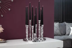 Kerzenständer MODERN BAROCK 30cm 9-flammig silber Aluminium poliert Kerzenhalter Deko-Platte