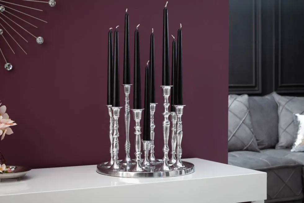 Kerzenständer MODERN BAROCK 30cm 9-flammig silber Aluminium poliert Kerzenhalter Deko-Platte