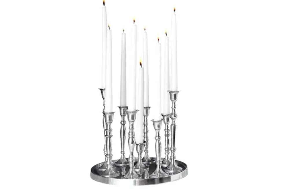 Kerzenständer MODERN BAROCK 30cm 9-flammig silber Aluminium poliert Kerzenhalter Deko-Platte