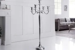 Kerzenständer MODERN BAROCK 120cm silber 5-armig Lüster Aluminium poliert Kerzenhalter