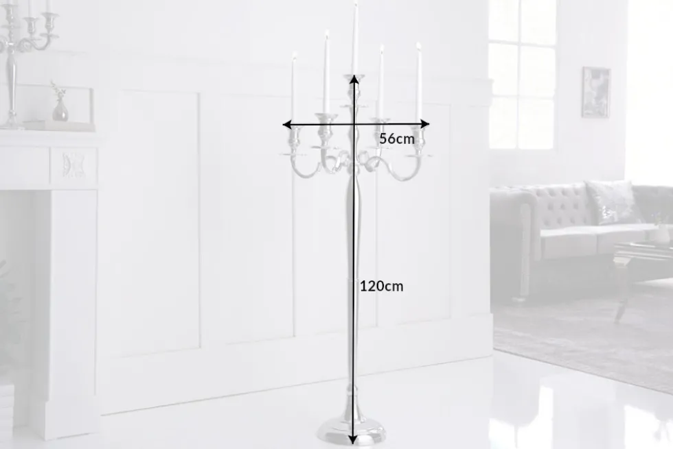 Kerzenständer MODERN BAROCK 120cm silber 5-armig Lüster Aluminium poliert Kerzenhalter