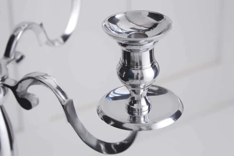 Kerzenständer MODERN BAROCK 120cm silber 5-armig Lüster Aluminium poliert Kerzenhalter