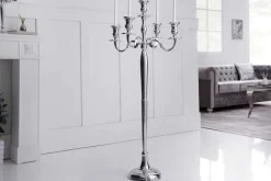 Kerzenständer MODERN BAROCK 120cm silber 5-armig Lüster Aluminium poliert Kerzenhalter