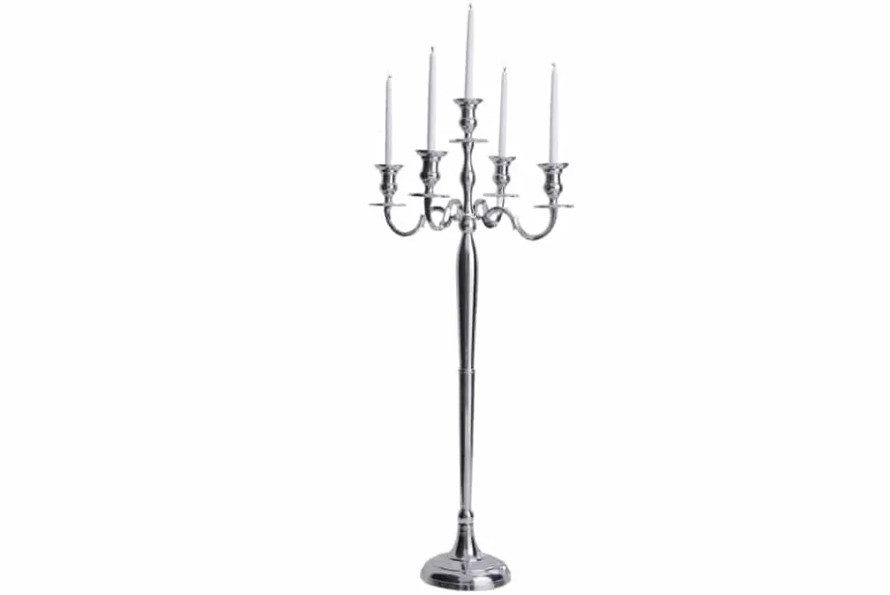 Kerzenständer MODERN BAROCK 120cm silber 5-armig Lüster Aluminium poliert Kerzenhalter