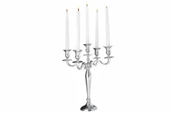 Kerzenständer MODERN BAROCK 40cm silber 5-armig Lüster Aluminium poliert Kerzenhalter