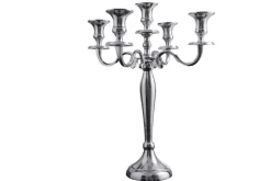 Kerzenständer MODERN BAROCK 40cm silber 5-armig Lüster Aluminium poliert Kerzenhalter