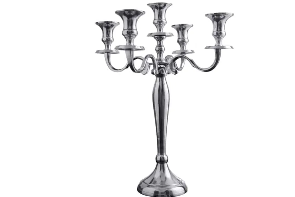 Kerzenständer MODERN BAROCK 40cm silber 5-armig Lüster Aluminium poliert Kerzenhalter