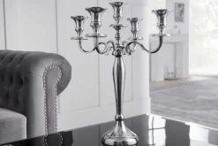 Kerzenständer MODERN BAROCK 40cm silber 5-armig Lüster Aluminium poliert Kerzenhalter