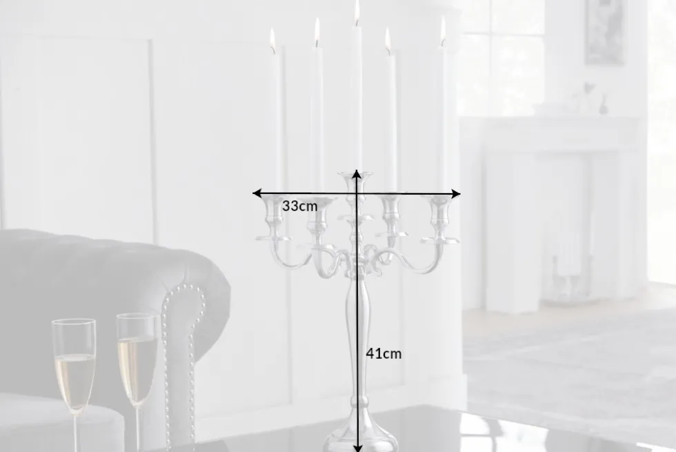 Kerzenständer MODERN BAROCK 40cm silber 5-armig Lüster Aluminium poliert Kerzenhalter
