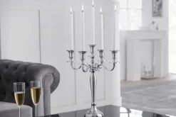 Kerzenständer MODERN BAROCK 40cm silber 5-armig Lüster Aluminium poliert Kerzenhalter