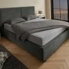Komfortables Boxbett ROCCO 180x200cm dunkelgrau Cord mit Stauraum und Lattenrost