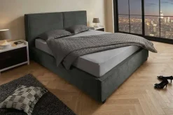 Komfortables Boxbett ROCCO 180x200cm dunkelgrau Cord mit Stauraum und Lattenrost