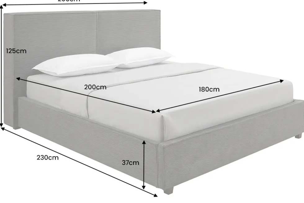 Komfortables Boxbett ROCCO 180x200cm dunkelgrau Cord mit Stauraum und Lattenrost