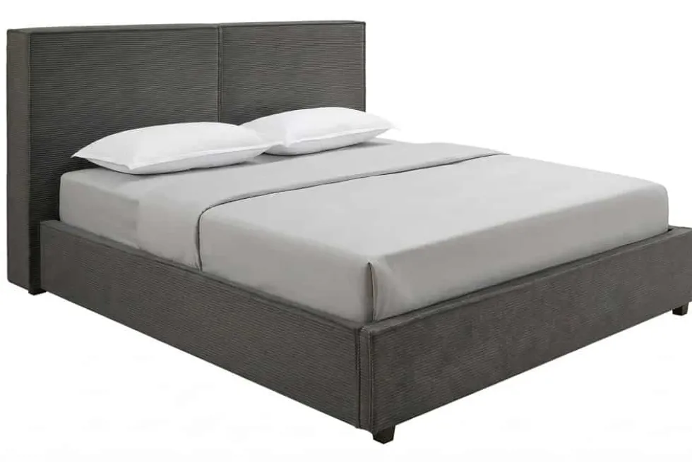 Komfortables Boxbett ROCCO 180x200cm dunkelgrau Cord mit Stauraum und Lattenrost