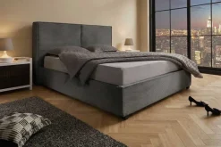 Komfortables Boxbett ROCCO 180x200cm dunkelgrau Cord mit Stauraum und Lattenrost