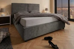 Komfortables Boxbett ROCCO 180x200cm dunkelgrau Cord mit Stauraum und Lattenrost