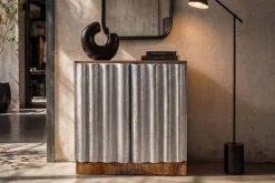 Kompaktes Sideboard ZALVERO 80cm natur silber Mangoholz mit Metall-Aluminium Front