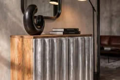 Kompaktes Sideboard ZALVERO 80cm natur silber Mangoholz mit Metall-Aluminium Front