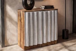 Kompaktes Sideboard ZALVERO 80cm natur silber Mangoholz mit Metall-Aluminium Front