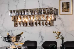 Luxus Hängelampe KRISTALL 90cm edelgrau Design Kronleuchter Glasprismen