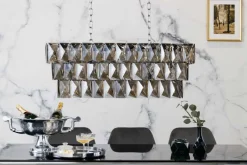 Luxus Hängelampe KRISTALL 90cm edelgrau Design Kronleuchter Glasprismen