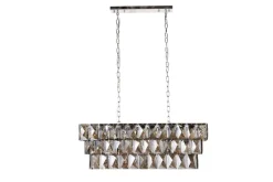 Luxus Hängelampe KRISTALL 90cm edelgrau Design Kronleuchter Glasprismen
