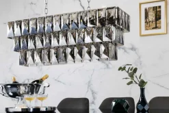 Luxus Hängelampe KRISTALL 90cm edelgrau Design Kronleuchter Glasprismen