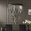 Luxus Kronleuchter KRISTALL 50cm grau mit Glasprismen schwarz Eisen Hängelampe