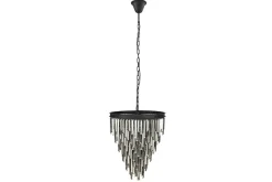 Luxus Kronleuchter KRISTALL 50cm grau mit Glasprismen schwarz Eisen Hängelampe