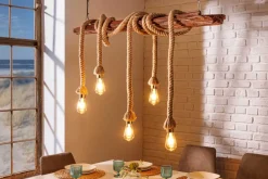 Maritime Hängeleuchte SEVEN SEAS 110cm Massivholz Seil Deckenlampe 5 Leuchten