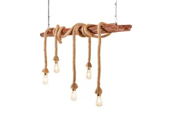 Maritime Hängeleuchte SEVEN SEAS 110cm Massivholz Seil Deckenlampe 5 Leuchten