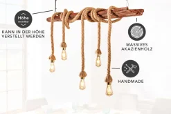 Maritime Hängeleuchte SEVEN SEAS 110cm Massivholz Seil Deckenlampe 5 Leuchten
