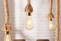 Maritime Hängeleuchte SEVEN SEAS 110cm Massivholz Seil Deckenlampe 5 Leuchten