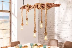 Maritime Hängeleuchte SEVEN SEAS 110cm Massivholz Seil Deckenlampe 5 Leuchten