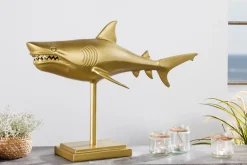 Maritime Skulptur HAI 68cm gold handmade Metall Design Haifisch