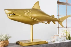 Maritime Skulptur HAI 103cm gold handmade Metall Design Haifisch