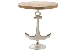 Maritimer Beistelltisch SEVEN SEAS 50cm silber Anker-Design rund Mangoholz Metall
